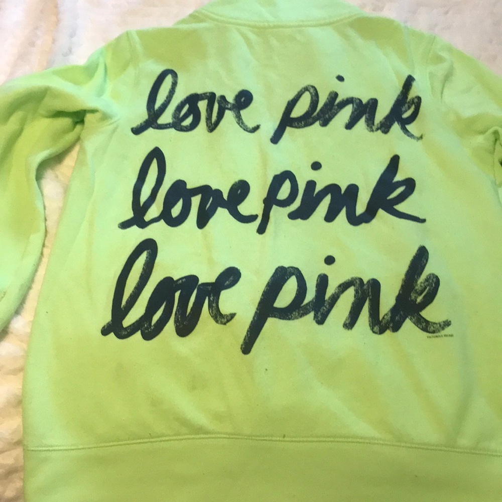 Pink lime green zip up sweater